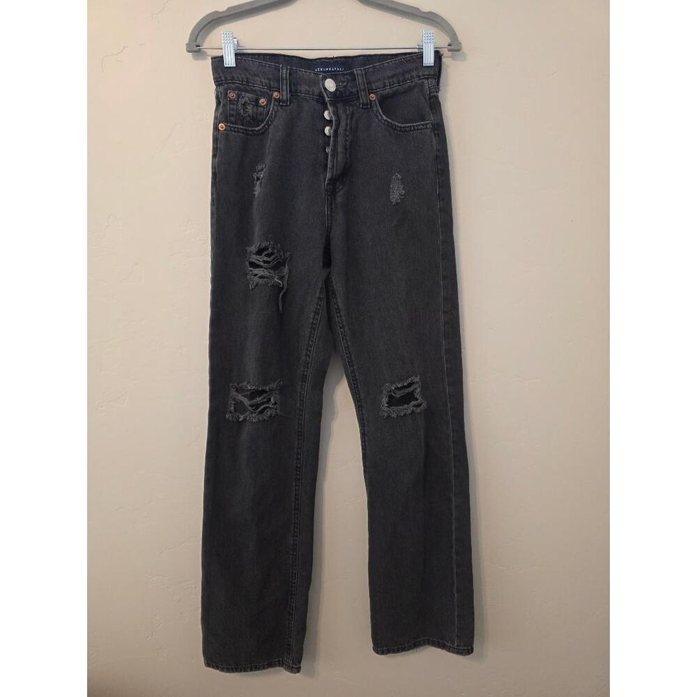 Aéropostale 90s Baggy Black Distressed Jeans High Rise Grunge Y2K